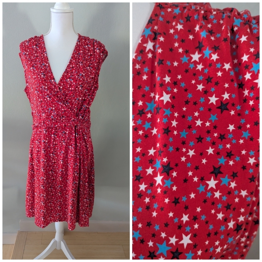 Lands' End Red Star Print Wrap Dress